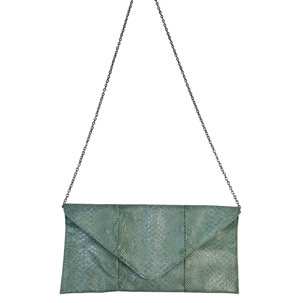 Urban Expressions Sage Green Snakeskin Embossed Envelope Clutch Crossbody Bag